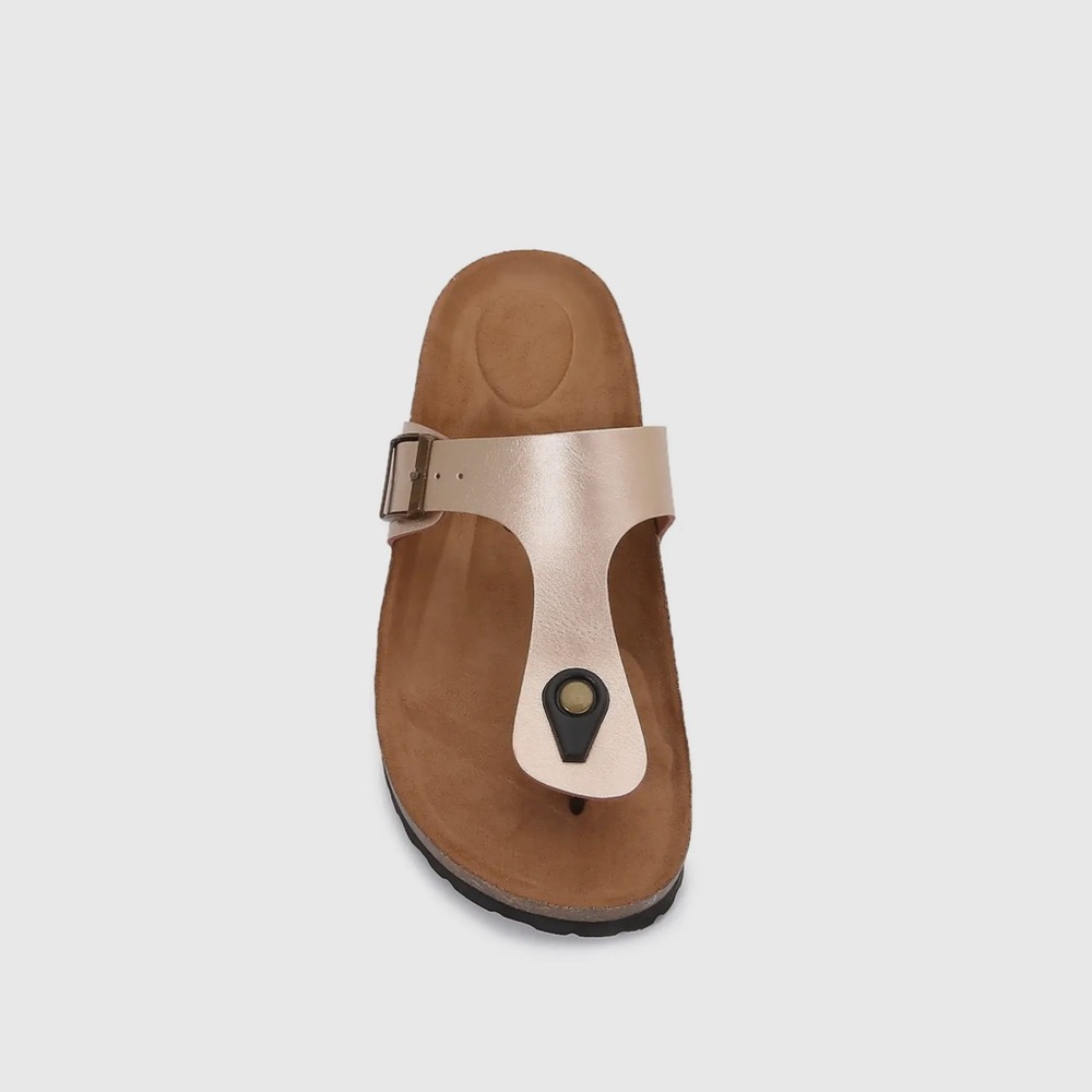 Gold Soft Cork T-Strap Sandals